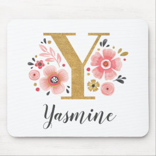 Monogram Initial Pink Gold Letter Y Mouse Pad