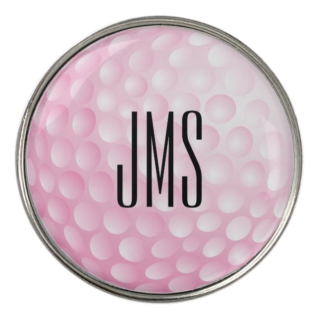 Monogram Initial Pink Golf Ball Golf Ball Marker (Front)