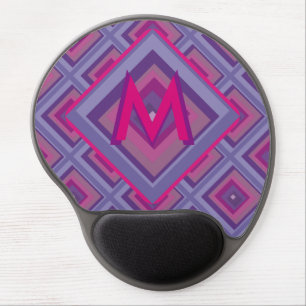 Monogram Initial pink purple diamond pattern Gel Mouse Pad