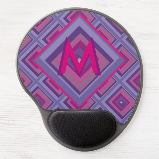 Monogram Initial pink purple diamond pattern  Gel Mouse Pad (Front)