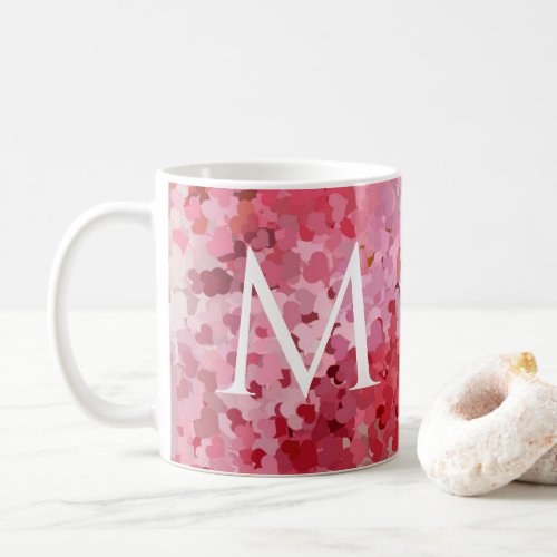 Monogram Initial Pink Red Violet Hearts Template Coffee Mug