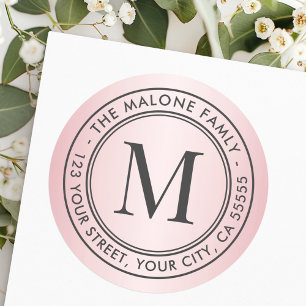 Monogram initial pink satin return address classic classic round sticker