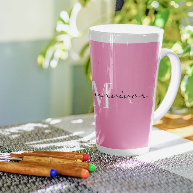  Monogram Initial Pink & White i'm a survivor 17oz Latte Mug (Creator Uploaded)