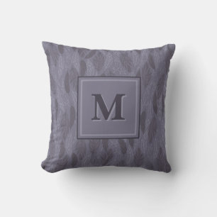 Monogram Initial Plum Purple Floral Leaf Pattern Throw Pillow