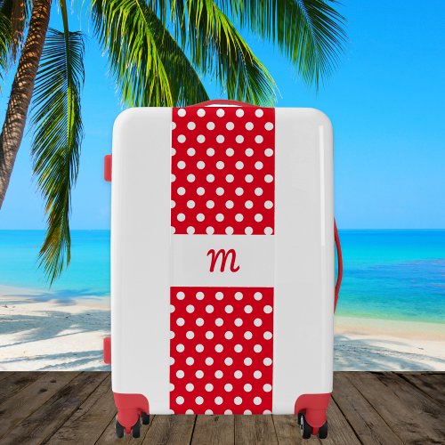Monogram Initial Polka Dot Red White Stylish Cool Luggage