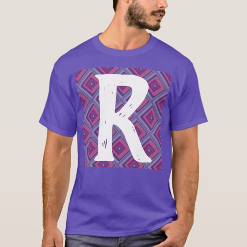 Monogram Initial Purple Diamond Pattern Pink Asym T_Shirt