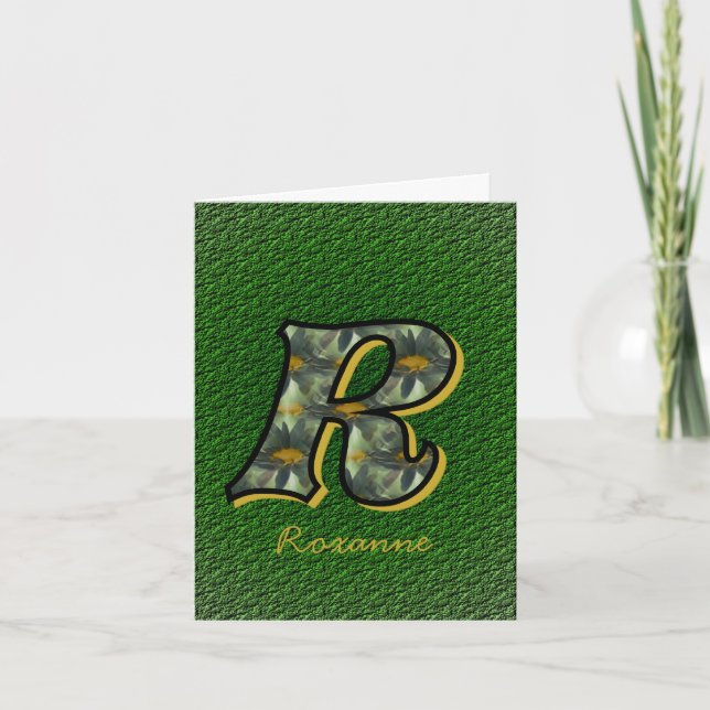 Monogram Initial R Daisies Art Personalized Note Card (Front)