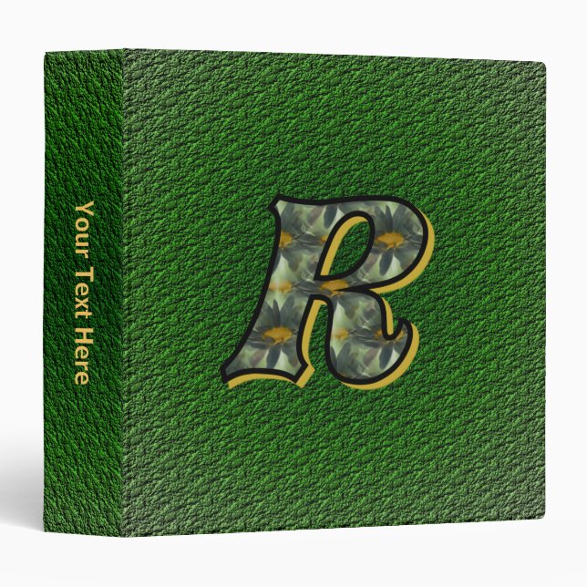 Monogram Initial R Daisies Floral Art Personalized 3 Ring Binder (Front/Spine)