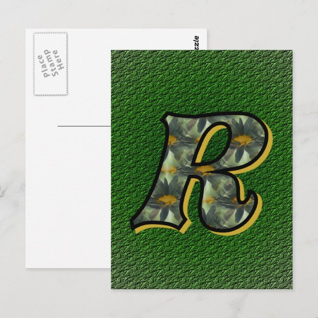 Monogram Initial R Daisies Floral Art Postcard (Front/Back)