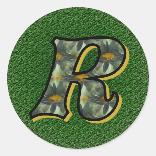 Monogram Initial R Daisy Flower Art Classic Round Sticker (Front)