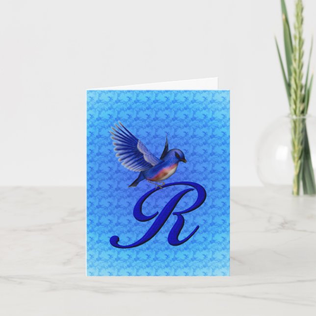 Monogram Initial R Elegant Bluebird Card (Front)