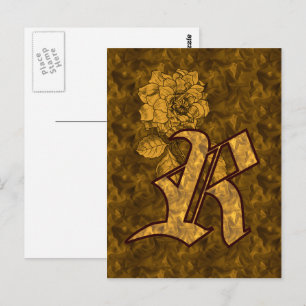 Monogram Initial R Elegant Gold Peony Flower Postcard