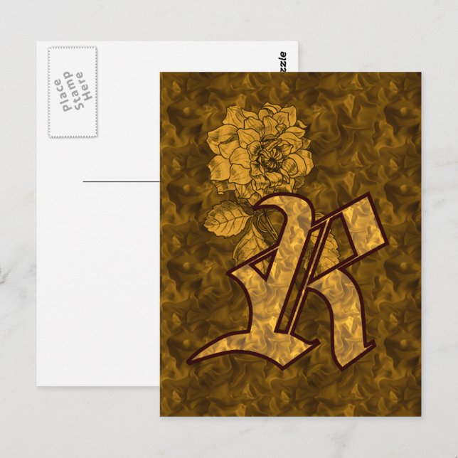 Monogram Initial R Elegant Gold Peony Flower  Postcard (Front/Back)