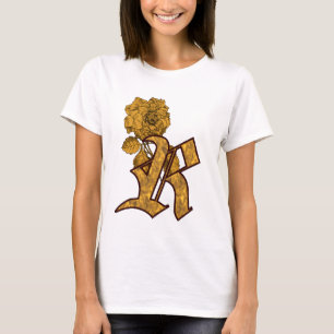 Monogram Initial R Elegant Gold Peony Flower T-Shirt