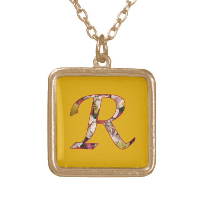 Monogram Initial R Floral Design Necklace (Front)