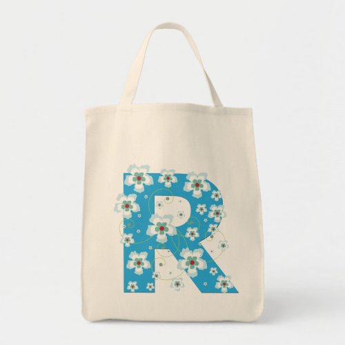 Monogram initial R floral flowery pretty tote bag