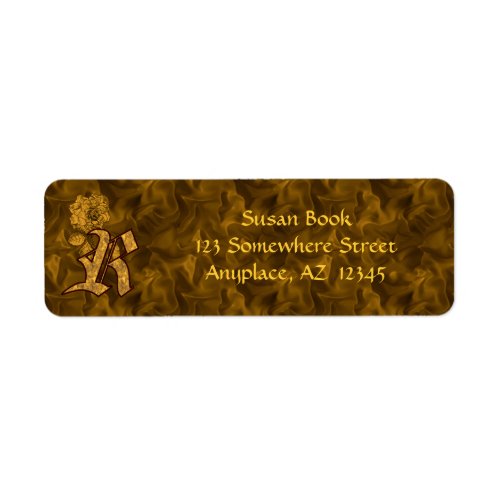 Monogram Initial R Gold Peony Return Address  Label
