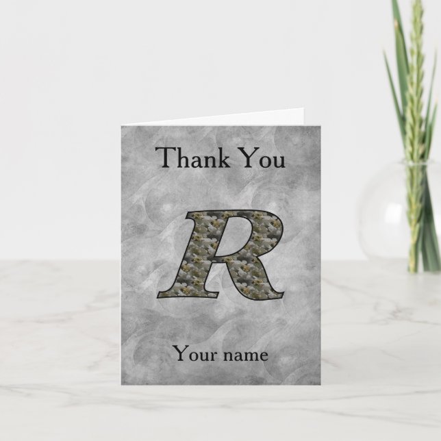 Monogram Initial R Hydrangea Flowers Personalized Letterpress Thank You Card (Front)