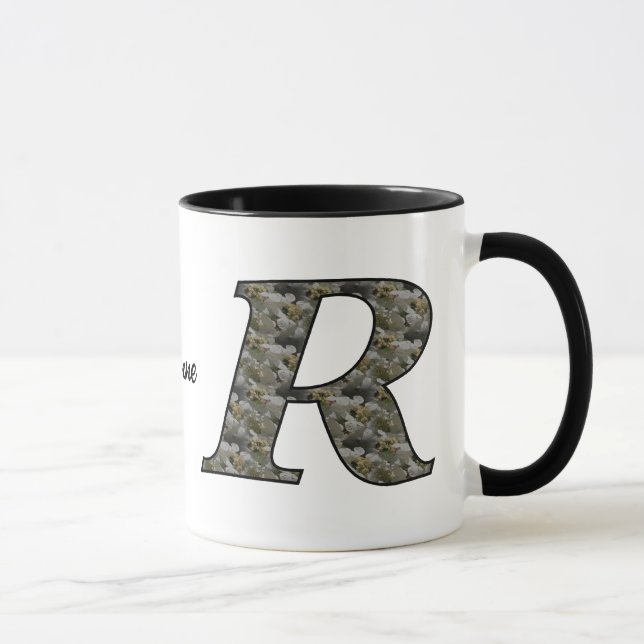 Monogram Initial R Hydrangea Flowers Personalized Mug (Right)