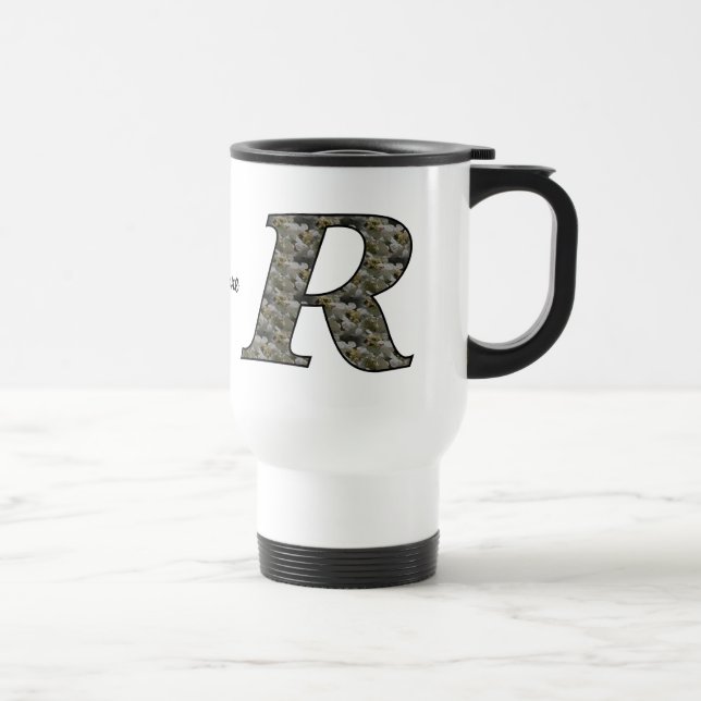 Monogram Initial R Hydrangea Flowers Personalized Travel Mug (Right)