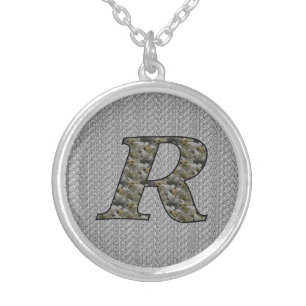 Monogram Initial R Hydrangea Flowers Silver Plated Necklace