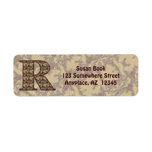 Monogram Initial R Vintage Floral Return Address Label