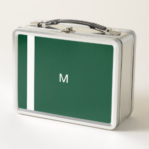 Monogram Initial Racing Green Stylish Retro Tin Metal Lunch Box