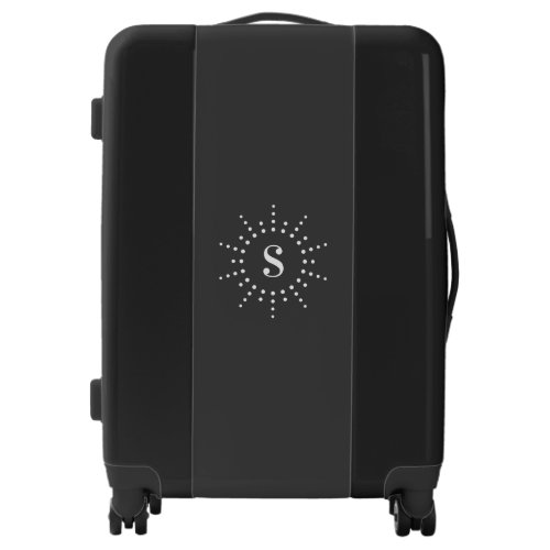 Monogram initial radial sunburst dark gray black luggage