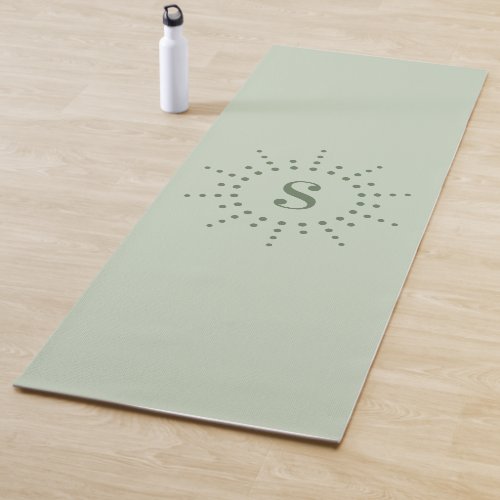 Monogram initial radial sunburst light sage green yoga mat