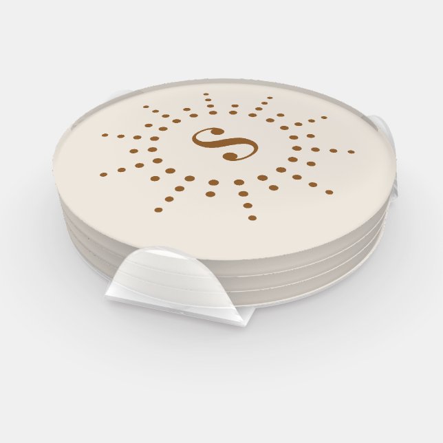 Monogram initial radial sunburst neutral ivory coaster set (Set)