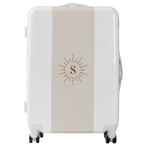 Monogram initial radial sunburst neutral ivory luggage