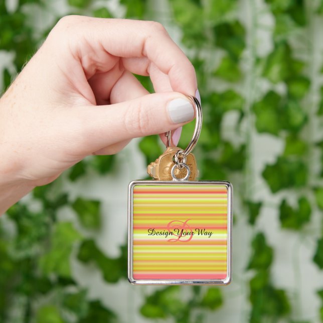 monogram initial Rainbow stripes modern  Keychain (Hand)