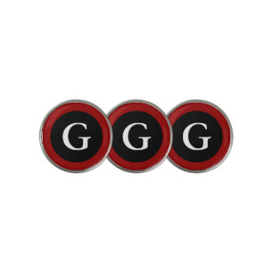 Monogram Initial Red White Black Golf Ball Markers