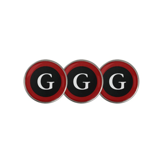Monogram Initial Red White Black Golf Ball Markers (3 Up)