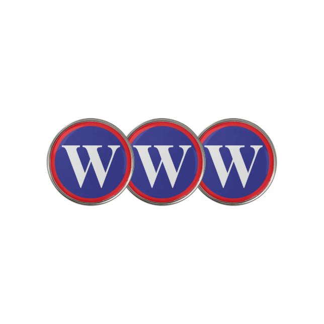 Monogram Initial Red White Blue Golf Ball Marker (3 Up)