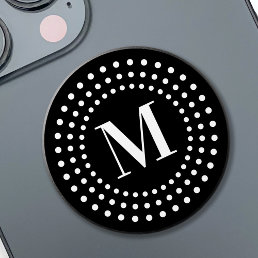 Monogram initial retro radial dots black white PopSocket