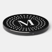 Monogram initial retro radial dots black white wireless charger  (Front 2)