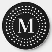 Monogram initial retro radial dots black white wireless charger  (Front)