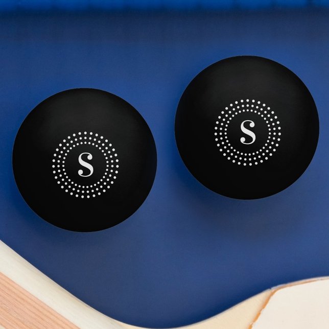 Monogram initial retro radial dots on black ping pong ball (Monogram initial retro radial dots on black ping pong ball)