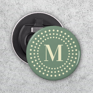 Monogram initial retro radial dots sage green bottle opener