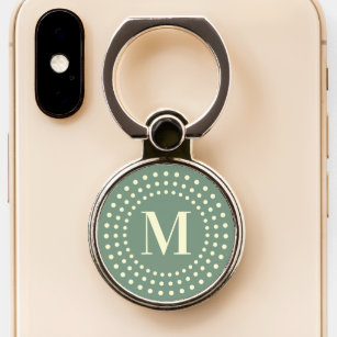 Monogram initial retro radial dots sage green phone ring stand