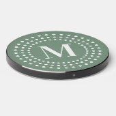 Monogram initial retro radial dots sage green wireless charger  (Front 2)
