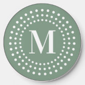 Monogram initial retro radial dots sage green wireless charger  (Front)