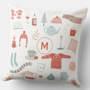 Monogram Initial Retro Scandinavian Hygge Throw Pillow