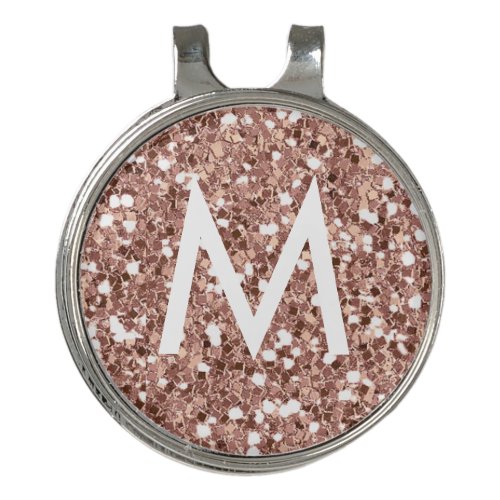 Monogram Initial Rose Gold Pink Glitter Sparkly Golf Hat Clip