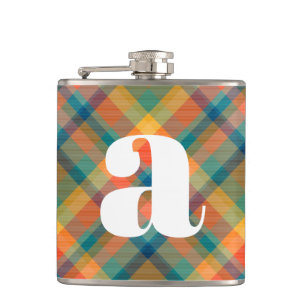 Monogram Initial Rustic Wedding Tartan Plaid Flask