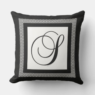 Monogram Initial S Black White Outdoor Pillow