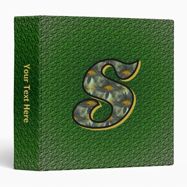 Monogram Initial S Daisies Art Personalized 3 Ring Binder (Front/Spine)