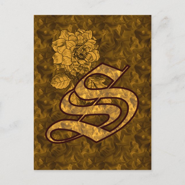 Monogram Initial S Elegant Gold Peony Flower  Postcard (Front)