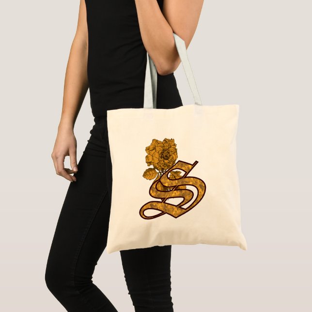 Monogram Initial S Elegant Gold Peony Flower Tote Bag (Front (Product))